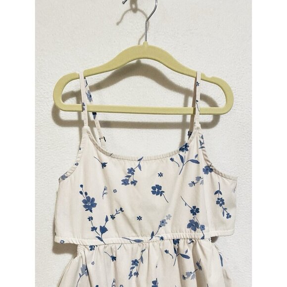 Abercrombie Kids Sundress Girls 9/10 White Blue Floral Cut Out Ruffle Sleeveless - Picture 2 of 7